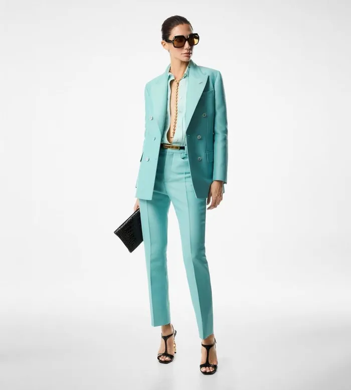 TOM FORD Pants and Shorts Women COMPACT HOPSACK WOOL BLEND 034WALLIS034 TAILORED PANTS Light Turquoise TOM FORD Pants and Shorts Women COMPACT HOPSACK WOOL BLEND 034WALLIS034 TAILORED PANTS Light Turquoise