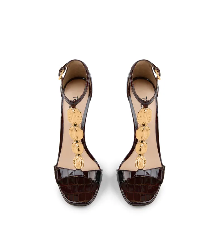 TOM FORD Sandals Women GLOSSY STAMPED CROCODILE LEATHER TITAN T STRAP SANDAL TOM FORD Sandals Women GLOSSY STAMPED CROCODILE LEATHER TITAN T STRAP SANDAL