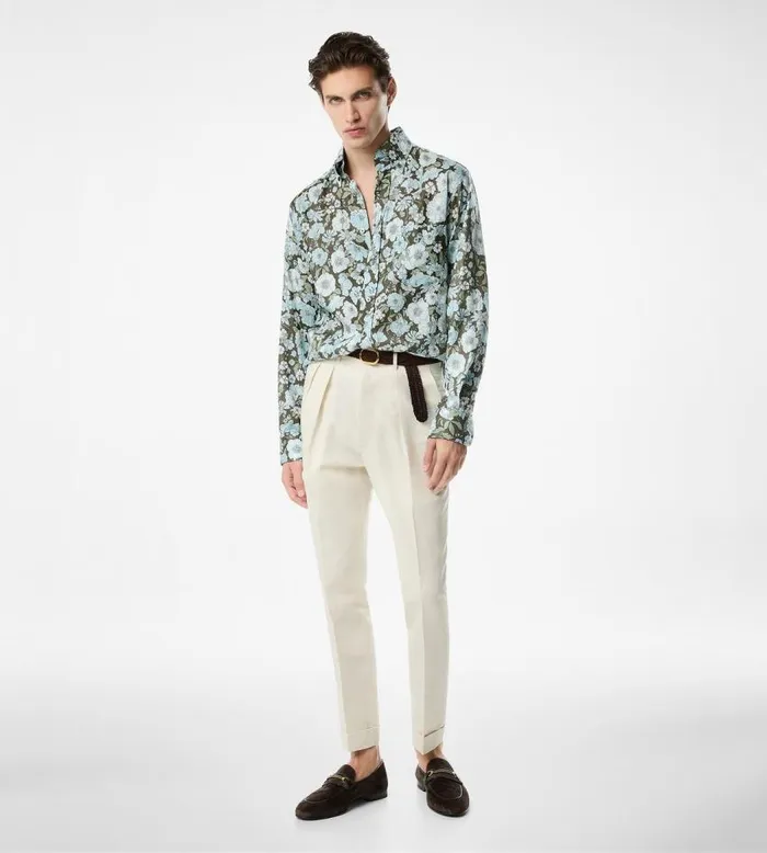TOM FORD Shirts Men DELICATE FLORAL FLUID FIT SHIRT Blue Green TOM FORD Shirts Men DELICATE FLORAL FLUID FIT SHIRT Blue Green