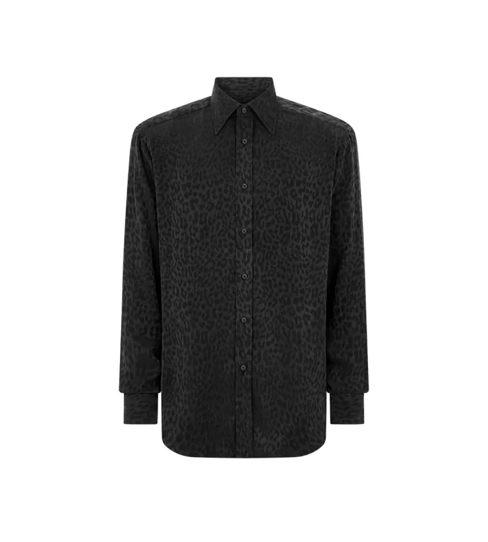 TOM FORD Shirts Men LEOPARD FLUID FIT SHIRT Black