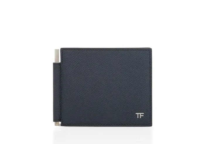 TOM FORD Small Leather Goods Men SMALL GRAIN LEATHER MONEY CLIP WALLET Midnight Blue