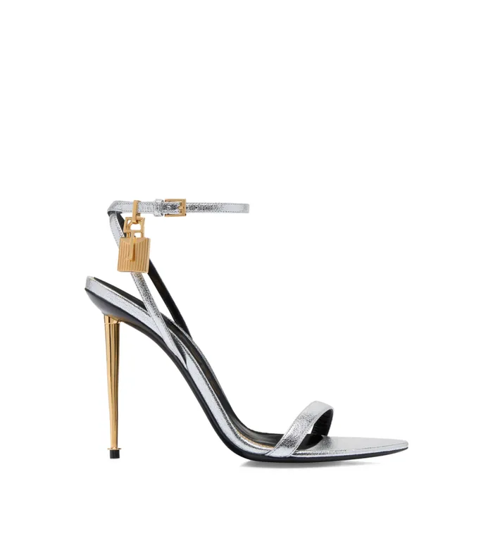 TOM FORD The Padlock Women LAMINATED NAPPA LEATHER PADLOCK POINTY NAKED SANDAL Silver TOM FORD The Padlock Women LAMINATED NAPPA LEATHER PADLOCK POINTY NAKED SANDAL Silver