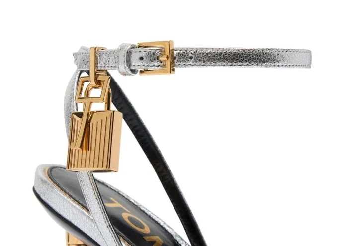 TOM FORD The Padlock Women LAMINATED NAPPA LEATHER PADLOCK POINTY NAKED SANDAL Silver TOM FORD The Padlock Women LAMINATED NAPPA LEATHER PADLOCK POINTY NAKED SANDAL Silver