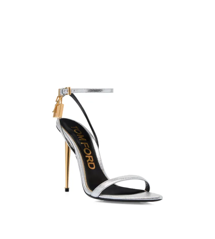 TOM FORD The Padlock Women LAMINATED NAPPA LEATHER PADLOCK POINTY NAKED SANDAL Silver TOM FORD The Padlock Women LAMINATED NAPPA LEATHER PADLOCK POINTY NAKED SANDAL Silver