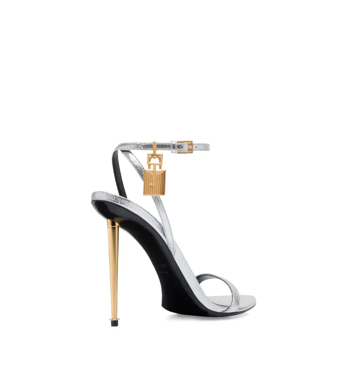 TOM FORD The Padlock Women LAMINATED NAPPA LEATHER PADLOCK POINTY NAKED SANDAL Silver TOM FORD The Padlock Women LAMINATED NAPPA LEATHER PADLOCK POINTY NAKED SANDAL Silver