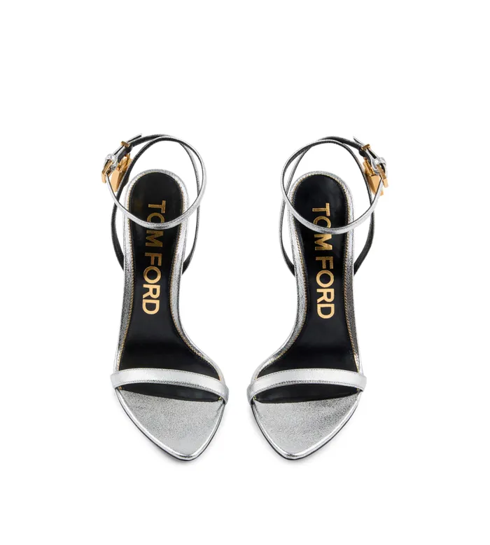 TOM FORD The Padlock Women LAMINATED NAPPA LEATHER PADLOCK POINTY NAKED SANDAL Silver TOM FORD The Padlock Women LAMINATED NAPPA LEATHER PADLOCK POINTY NAKED SANDAL Silver