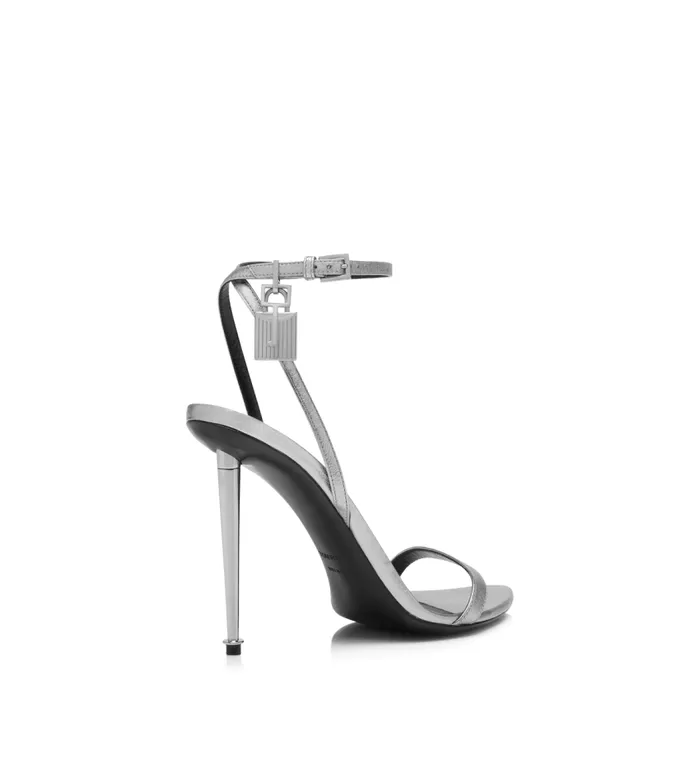 TOM FORD The Padlock Women LAMINATED NAPPA LEATHER PADLOCK POINTY NAKED SANDAL Silver TOM FORD The Padlock Women LAMINATED NAPPA LEATHER PADLOCK POINTY NAKED SANDAL Silver