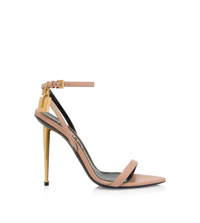 TOM FORD The Padlock Women SHINY LEATHER PADLOCK POINTY NAKED SANDAL Flesh
