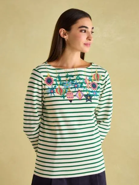 Tops and TShirts Women Joules GreenWhite Boat Neck Breton Top