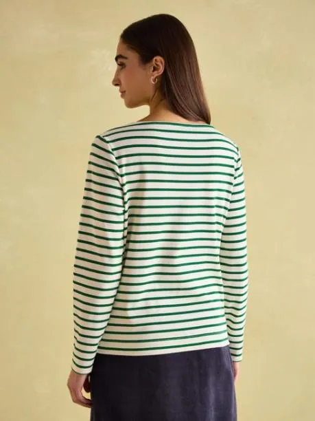 Tops and TShirts Women Joules GreenWhite Boat Neck Breton Top