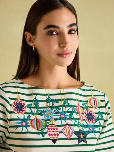 Tops and TShirts Women Joules GreenWhite Boat Neck Breton Top