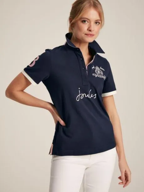 Tops and TShirts Women Joules Navy Blue Short Sleeve Cotton Polo Shirt