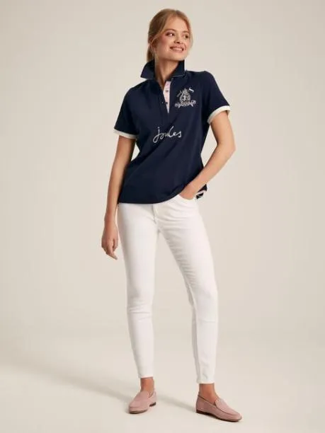 Tops and TShirts Women Joules Navy Blue Short Sleeve Cotton Polo Shirt