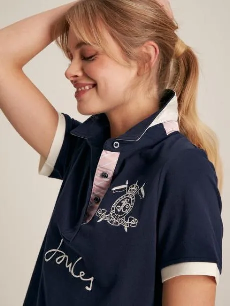 Tops and TShirts Women Joules Navy Blue Short Sleeve Cotton Polo Shirt