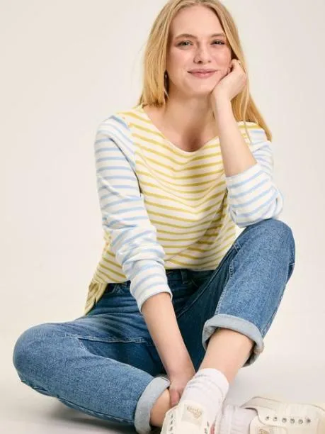 Tops and TShirts Women Joules Yellow and Blue Striped Boat Neck Breton Top