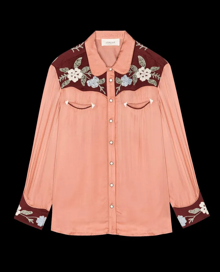 Tops Women The Great The Western Heritage Shirt Dried Rose Tops Women The Great The Western Heritage Shirt Dried Rose