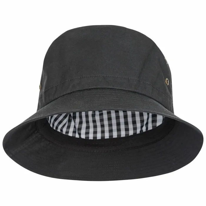 Trespass Adults Bucket Hat Black Inner Check Detail Waxy Black MenWomen Trespass Hats