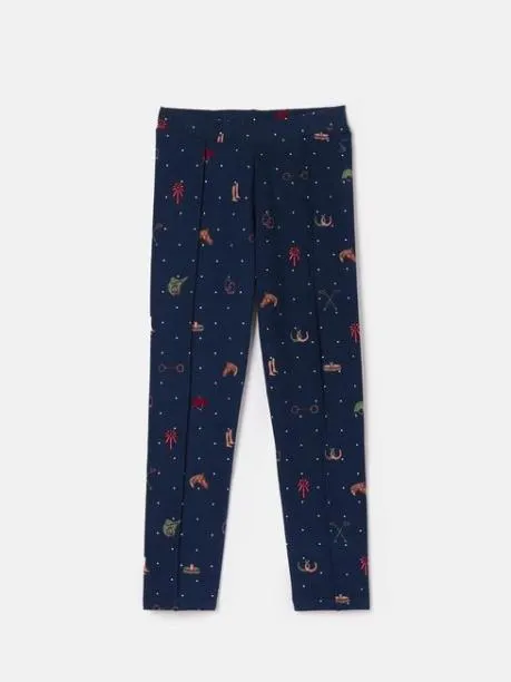 Trousers and Leggings Girls Joules Navy Blue Horse Print Leggings