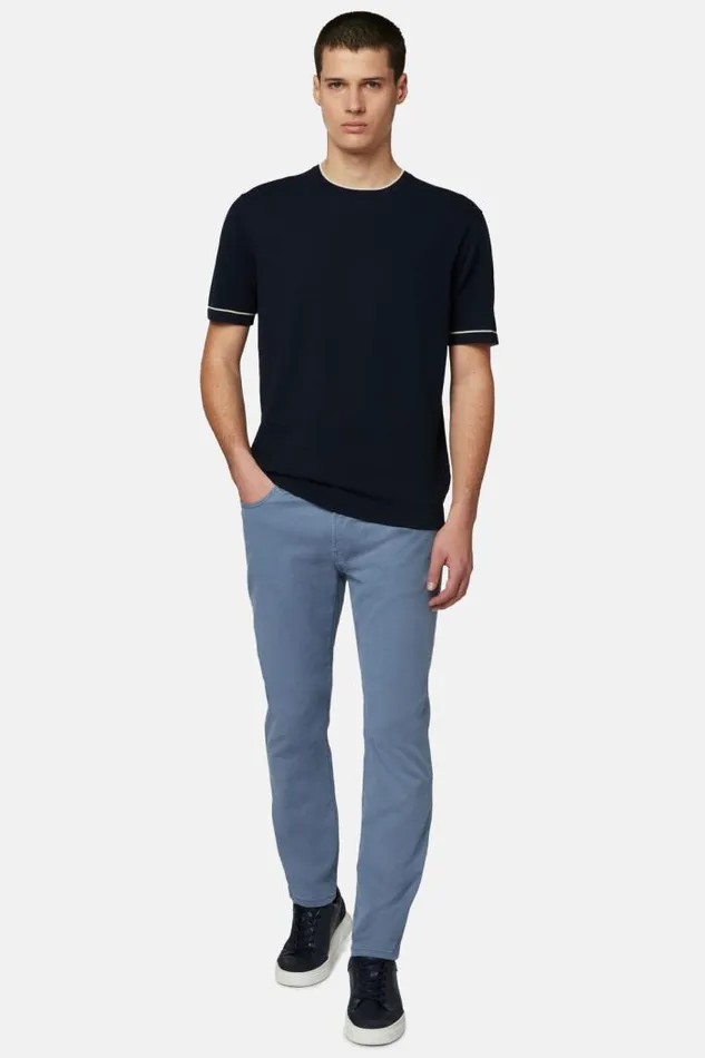 Trousers Men Boggi Milano Stretch CottonTencel Jeans Airblue Trousers Men Boggi Milano Stretch CottonTencel Jeans Airblue