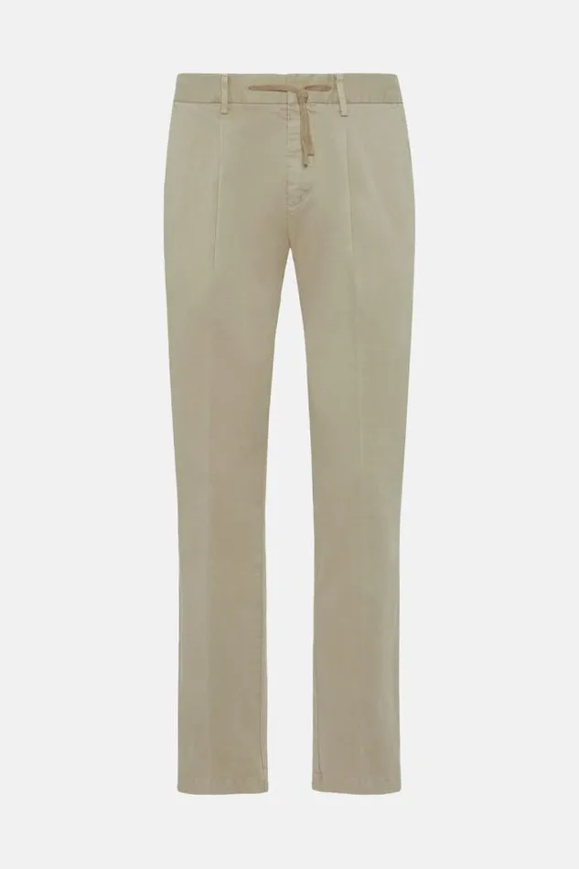 Trousers Men Boggi Milano Stretch Cotton Trousers With Front Pleats Beige