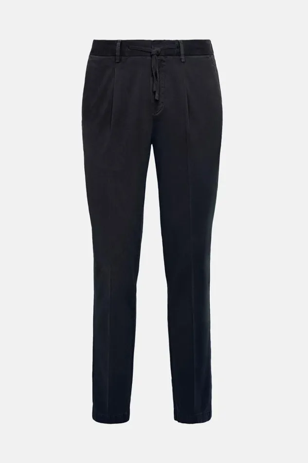 Trousers Men Boggi Milano Stretch Cotton Trousers With Front Pleats Navy Blue