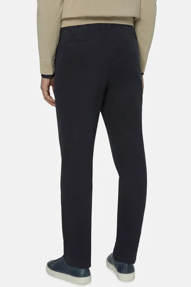 Trousers Men Boggi Milano Stretch Cotton Trousers With Front Pleats Navy Blue