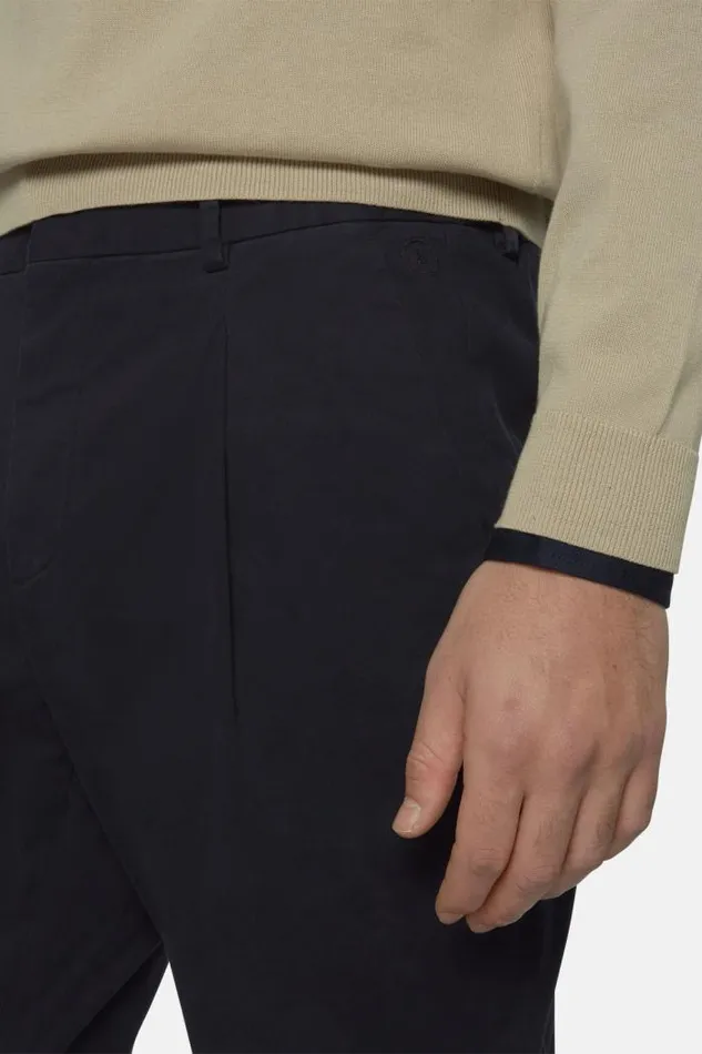Trousers Men Boggi Milano Stretch Cotton Trousers With Front Pleats Navy Blue