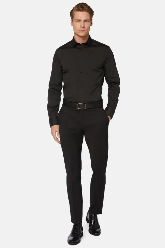 Trousers Men Boggi Milano Trousers In Stretch Knitted Wool Black Trousers Men Boggi Milano Trousers In Stretch Knitted Wool Black
