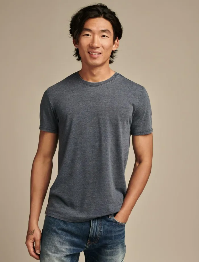 Venice Burnout Crew Neck Tee American Navy Men Lucky Brand Shirts and Tops