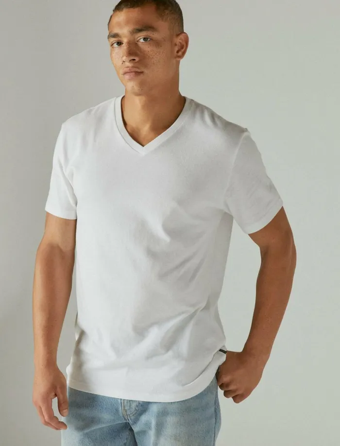Venice Burnout VeeNeck Tee Bright White Men Lucky Brand Shirts and Tops