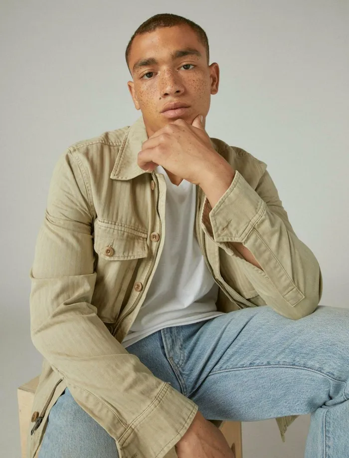 Venice Burnout VeeNeck Tee Bright White Men Lucky Brand Shirts and Tops