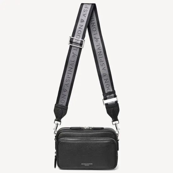 Webbing Bag Strap Black Pebble With Aspinal Signature Jacquard Men Aspinal Of London Messenger Bags