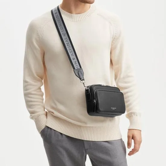 Webbing Bag Strap Black Pebble With Aspinal Signature Jacquard Men Aspinal Of London Messenger Bags