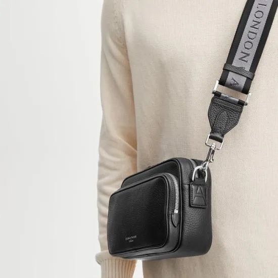 Webbing Bag Strap Black Pebble With Aspinal Signature Jacquard Men Aspinal Of London Messenger Bags