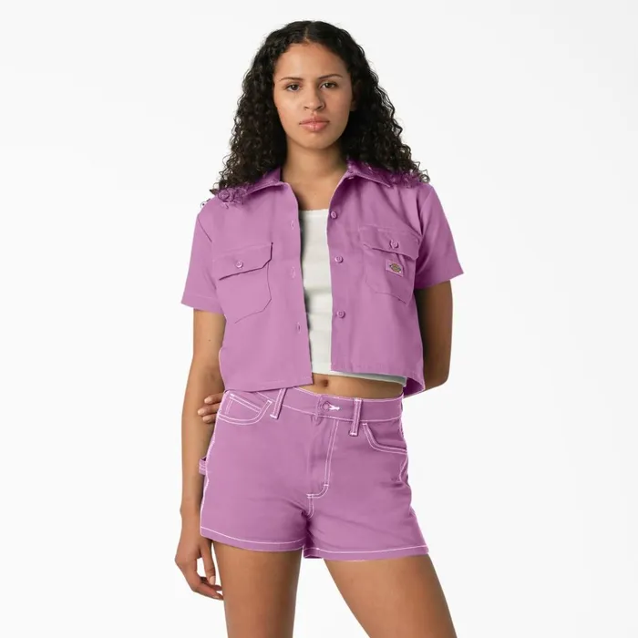 Women039s Cropped Work Shirt Wild Rose Wild Rose wr2 Women Dickies Button Up
