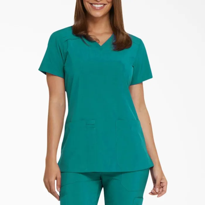 Women039s EDS Essentials VNeck Scrub Top Teal Teal dtl Women Dickies Scrubs
