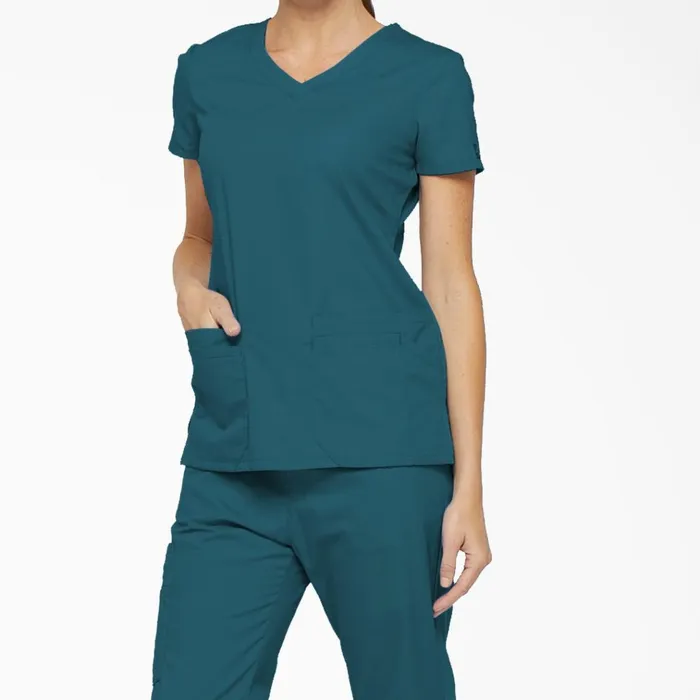 Women039s EDS Signature VNeck Scrub Top With Pen Slot Caribbean Blue Caribbean Blue crb Women Dickies Scrubs