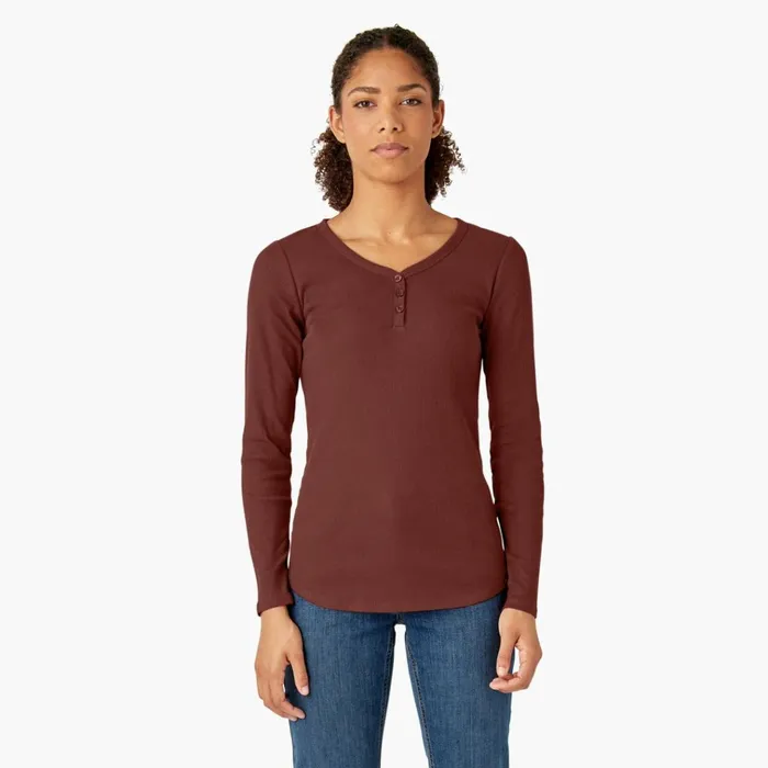 Women039s Henley Long Sleeve Shirt Fired Brick Fired Brick ik9 Women Dickies Work Tops Women039s Henley Long Sleeve Shirt Fired Brick Fired Brick ik9 Women Dickies Work Tops