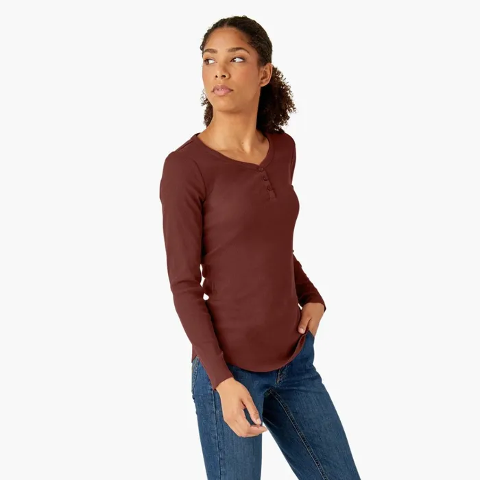 Women039s Henley Long Sleeve Shirt Fired Brick Fired Brick ik9 Women Dickies Work Tops Women039s Henley Long Sleeve Shirt Fired Brick Fired Brick ik9 Women Dickies Work Tops
