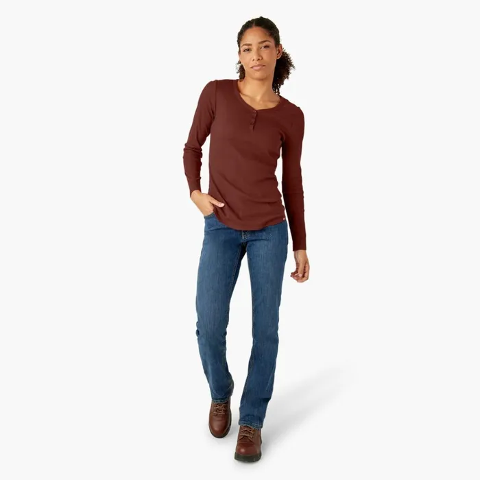 Women039s Henley Long Sleeve Shirt Fired Brick Fired Brick ik9 Women Dickies Work Tops Women039s Henley Long Sleeve Shirt Fired Brick Fired Brick ik9 Women Dickies Work Tops