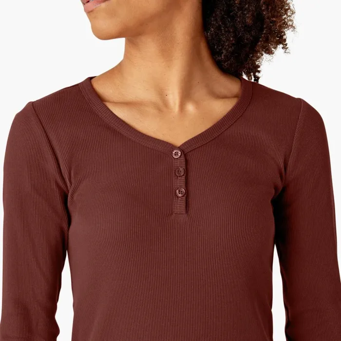 Women039s Henley Long Sleeve Shirt Fired Brick Fired Brick ik9 Women Dickies Work Tops Women039s Henley Long Sleeve Shirt Fired Brick Fired Brick ik9 Women Dickies Work Tops