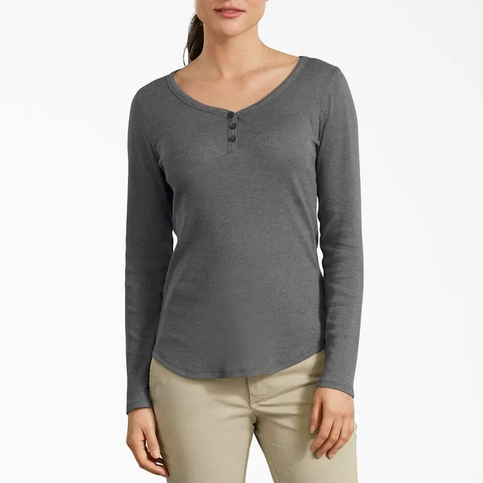 Women039s Henley Long Sleeve Shirt Graphite Gray Graphite Gray gad Women Dickies Work Tops
