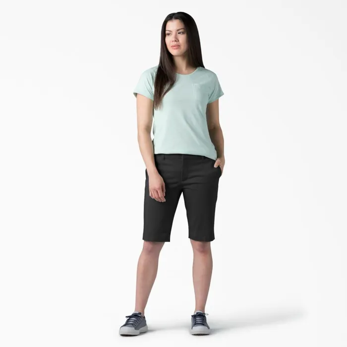 Women039s Perfect Shape Straight Fit Bermuda Shorts 11034 Rinsed Black Rinsed Black rbkx Women Dickies Work Shorts