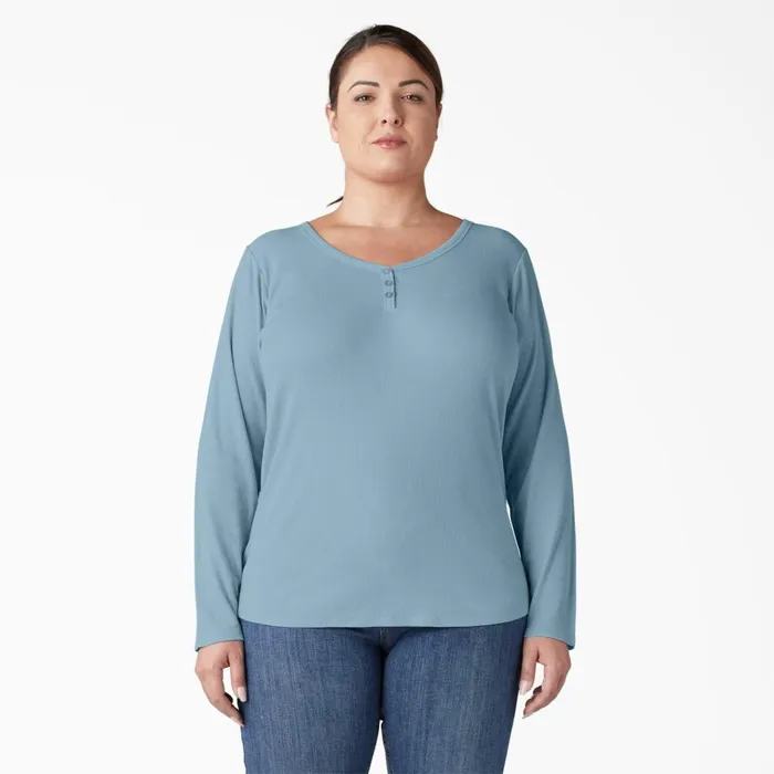 Women039s Plus Henley Long Sleeve Shirt Clear Blue Clear Blue eu Women Dickies Work Tops Women039s Plus Henley Long Sleeve Shirt Clear Blue Clear Blue eu Women Dickies Work Tops