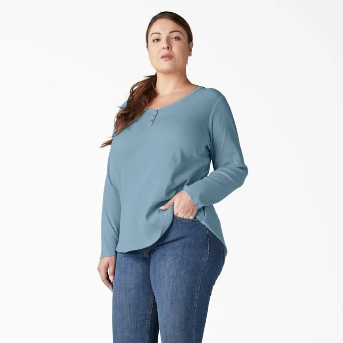Women039s Plus Henley Long Sleeve Shirt Clear Blue Clear Blue eu Women Dickies Work Tops Women039s Plus Henley Long Sleeve Shirt Clear Blue Clear Blue eu Women Dickies Work Tops