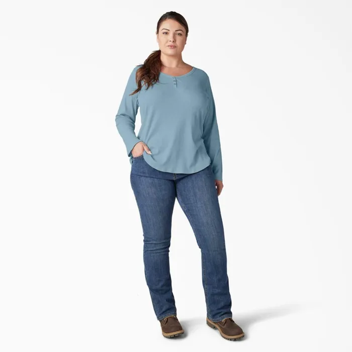 Women039s Plus Henley Long Sleeve Shirt Clear Blue Clear Blue eu Women Dickies Work Tops Women039s Plus Henley Long Sleeve Shirt Clear Blue Clear Blue eu Women Dickies Work Tops