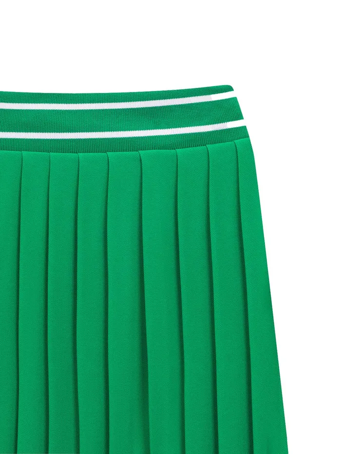 Women Athleisure Sergio Tacchini Flag Waistband Pleated Skirt Green