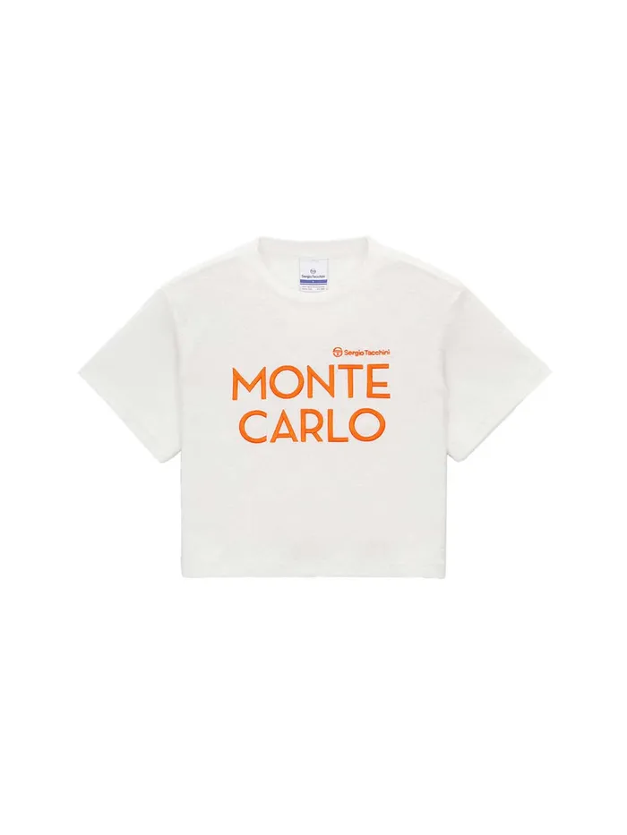 Women Athleisure Sergio Tacchini Terry Jacquard Cropped TShirt Off White