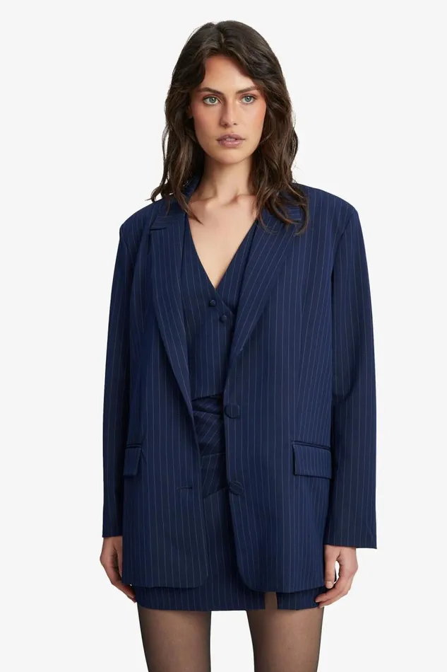 Women Bardot Blazers Pin Stripe Blazer In Navy Stripe Women Bardot Blazers Pin Stripe Blazer In Navy Stripe