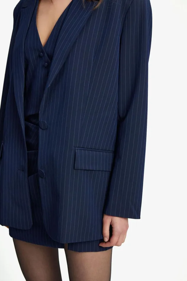 Women Bardot Blazers Pin Stripe Blazer In Navy Stripe Women Bardot Blazers Pin Stripe Blazer In Navy Stripe